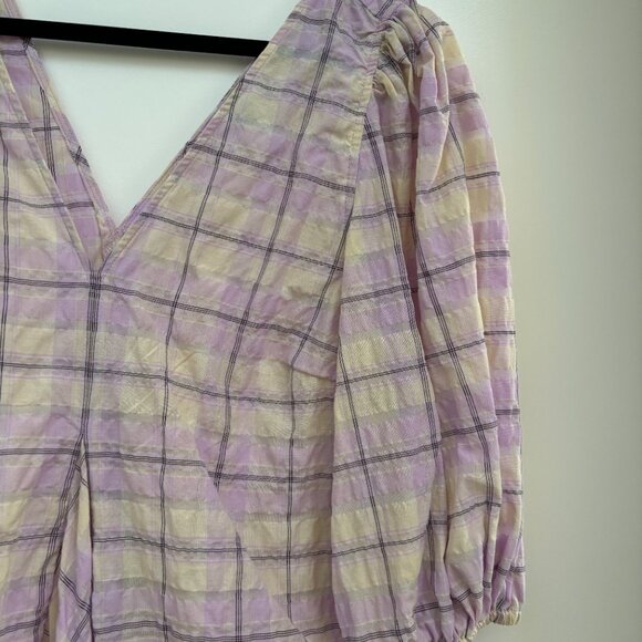 GANNI SEERSUCKER CHECK V NECK MINI DRESS - Picture 5 of 7